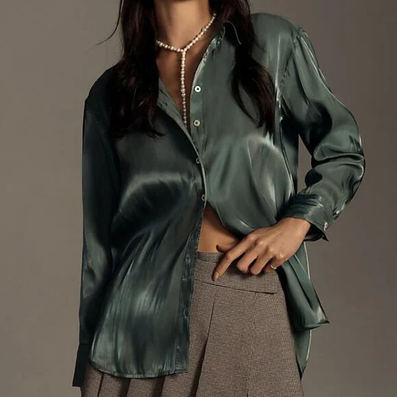 Anthropologie Silky Iridescent Buttondown Shirt Size Extra Large - Picture 4 of 14